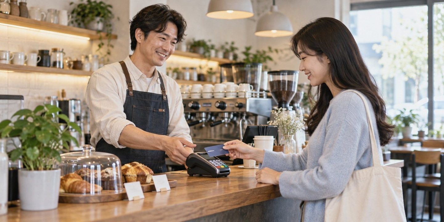 매장 카운터에서 결제 기기를 함께 확인하는 두 사람 — 링크 한 통이 대금으로 바뀌는 길을 따라가 봅니다