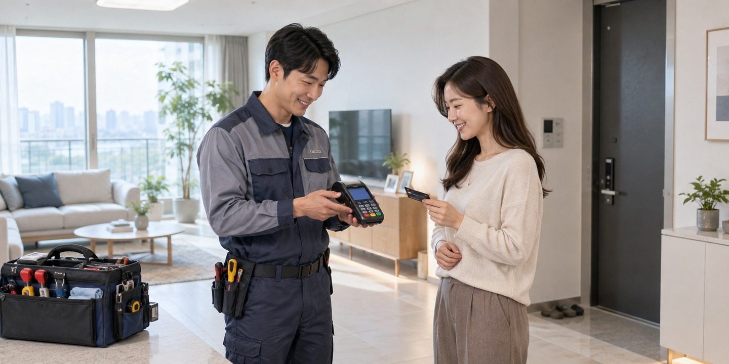 매장 안에서 휴대용 결제 기기를 살펴보는 사람들 — 배달대행 PG결제 정산정산, 기사님 몫 내주는 요일에 맞춥니다. 연락 주시면 달력부터 같이 펴 봐요.